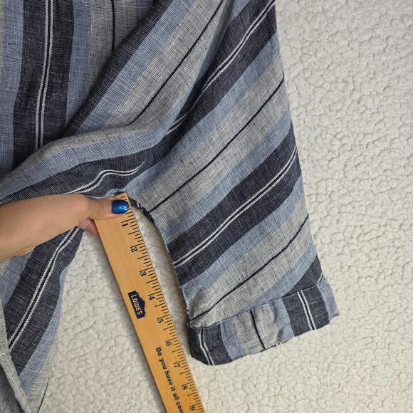 FOIL Sz8 Ws Linen Blue Gray Navy Stripes BigButtons accent Tunic Top Boho Hippie - Picture 8 of 14